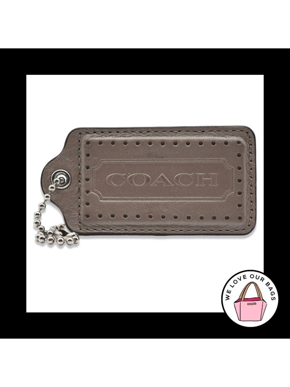 Rare Huge XL COACH PERFORATED Hang Tag 3.5" Brown Leather Bag Charm Keychain Fob